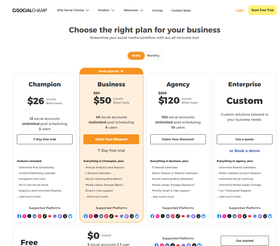 Social Champ’s Pricing