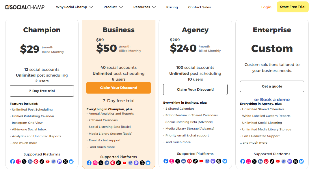 Social Champ's pricing