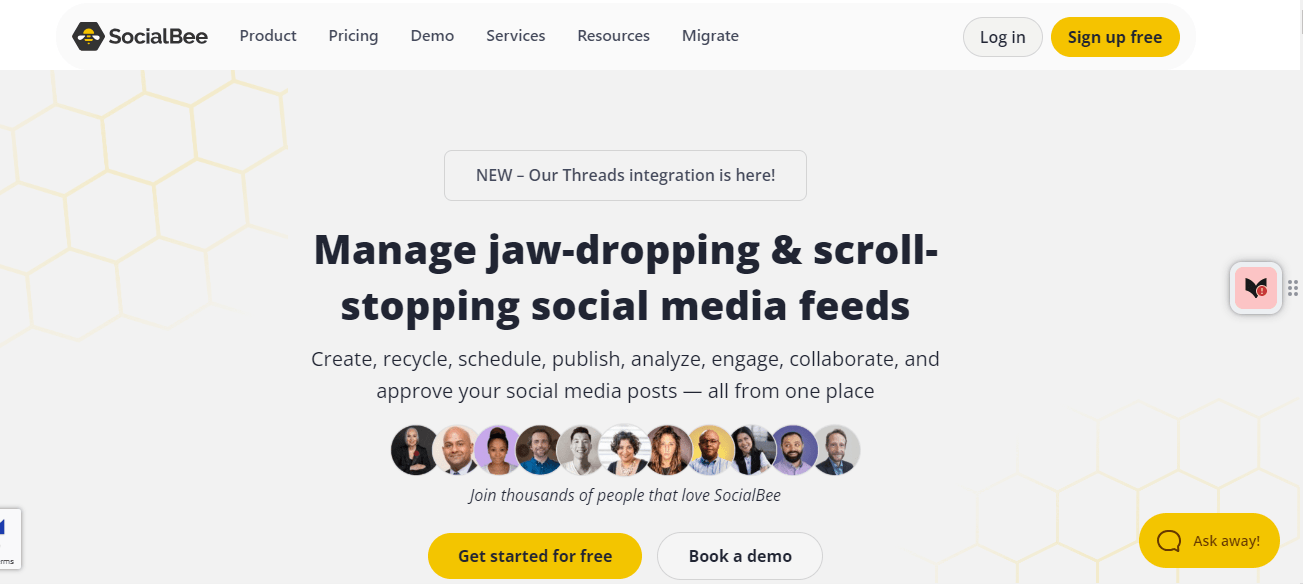 SocialBee landing page