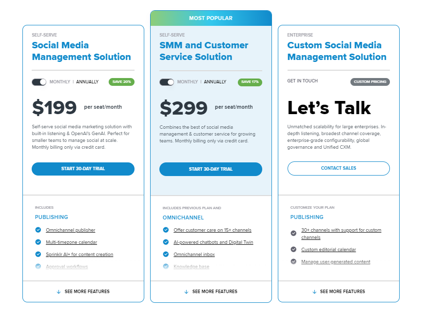 Sprinklr's pricing tiers