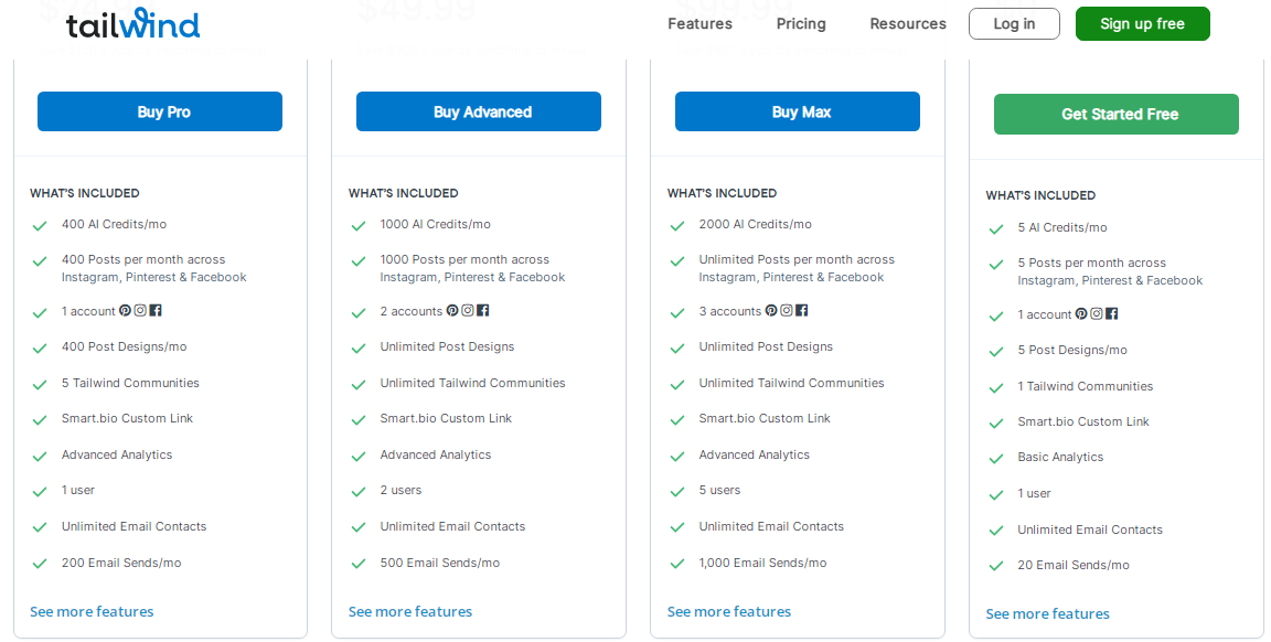 Tailwind pricing tiers