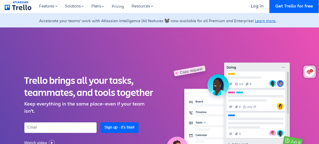 Trello's landing page