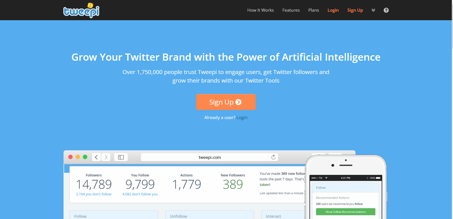 Tweepi landing page