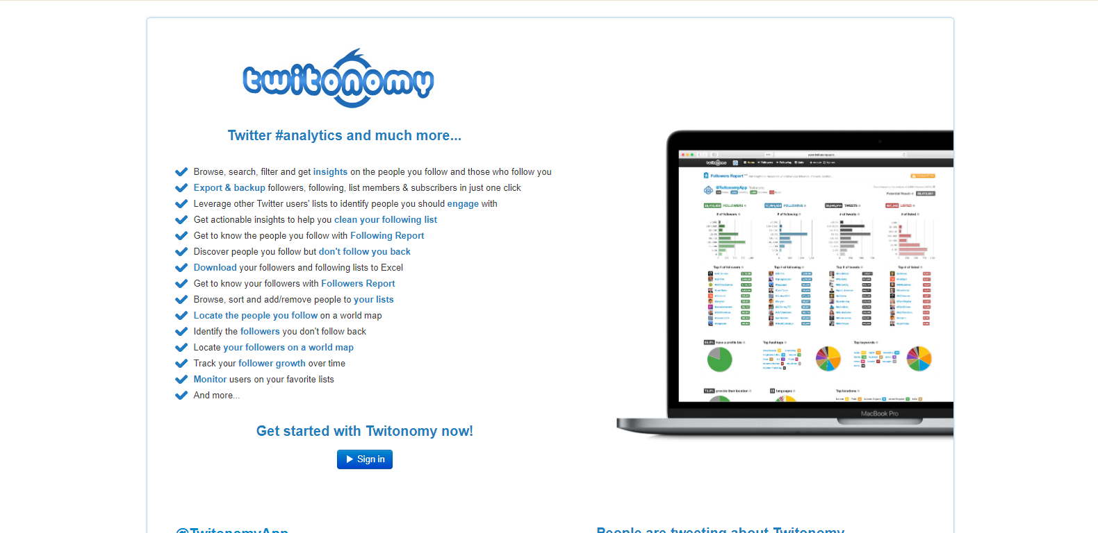 Twitonomy landing page