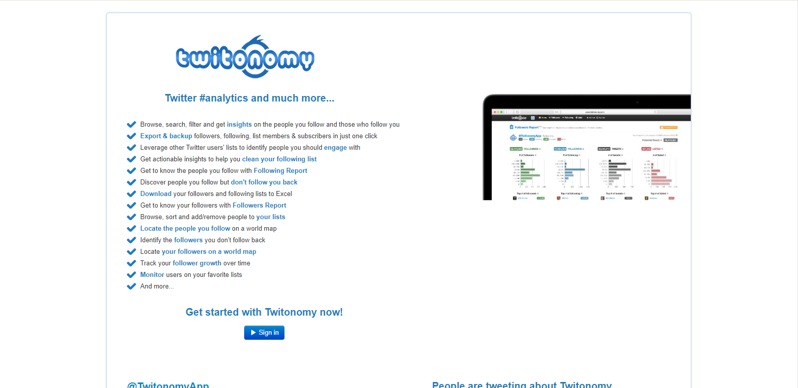 Twitonomy's webpage