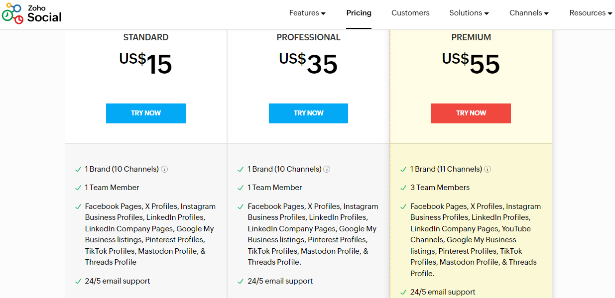 Zoho Social Pricing 