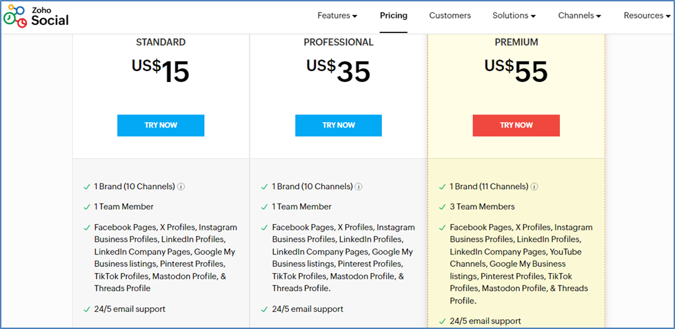 Zoho Social’s Pricing