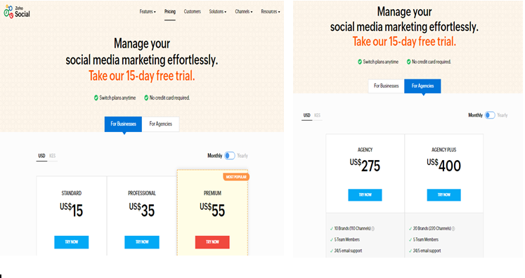 Zoho Social’s Pricing