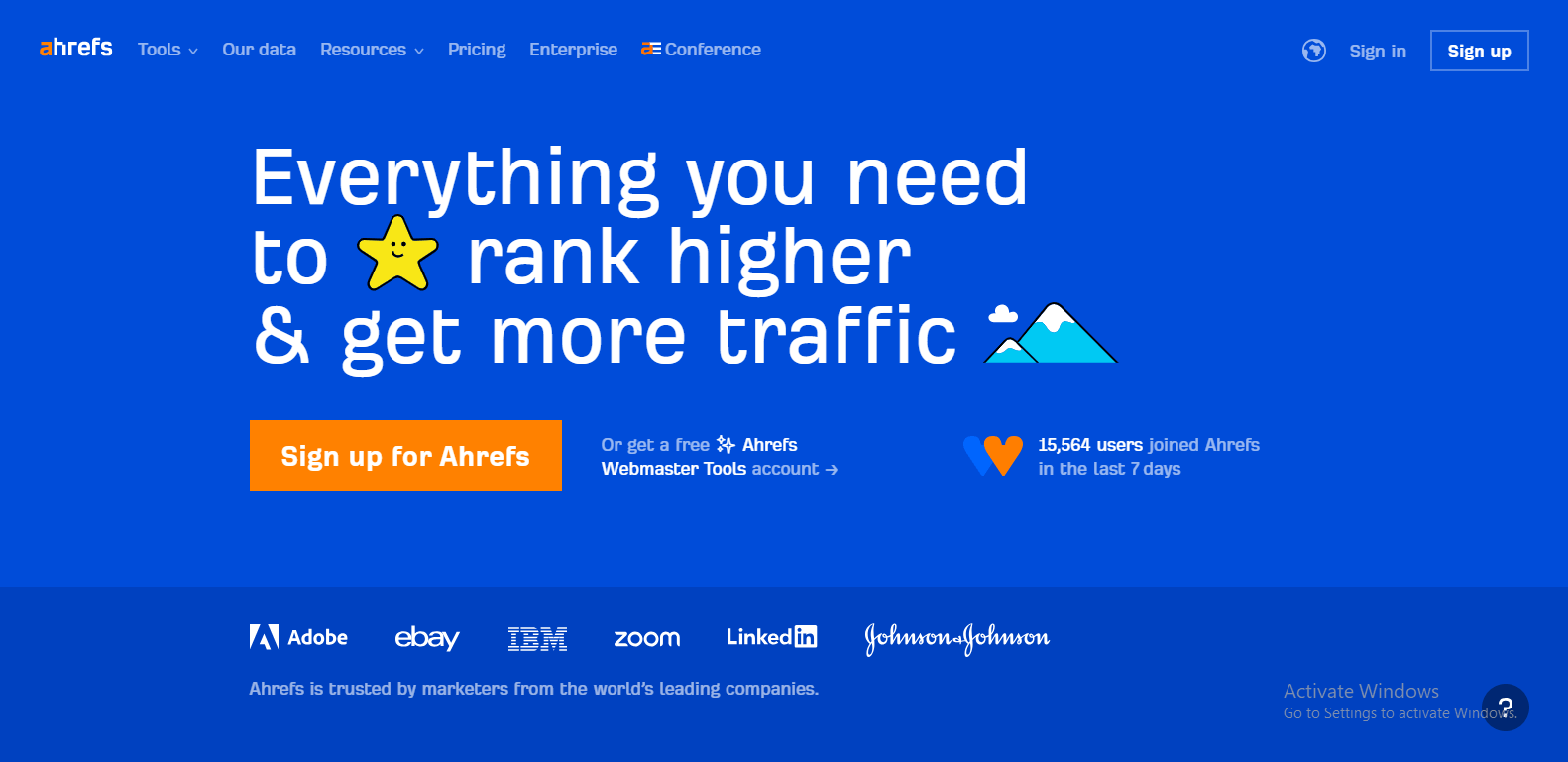 Ahrefs landing page