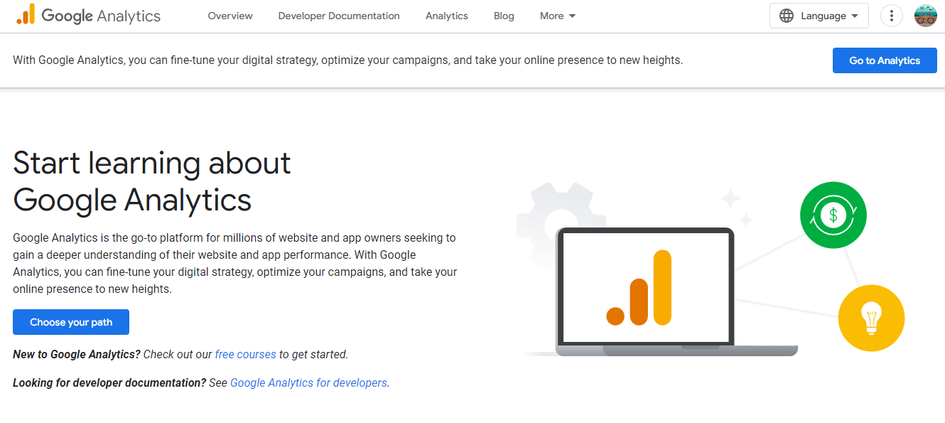 Google Analytics' landing page