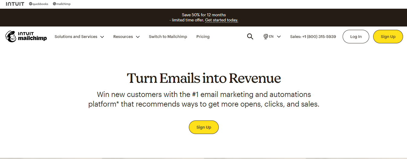 Mailchimp's landing page