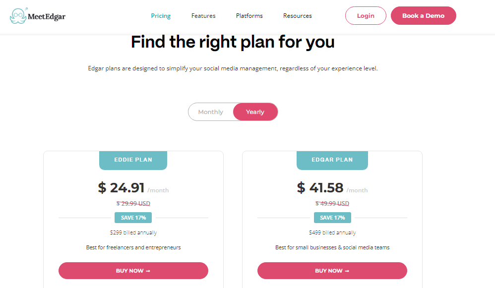 MeetEdgar’s Pricing Plans