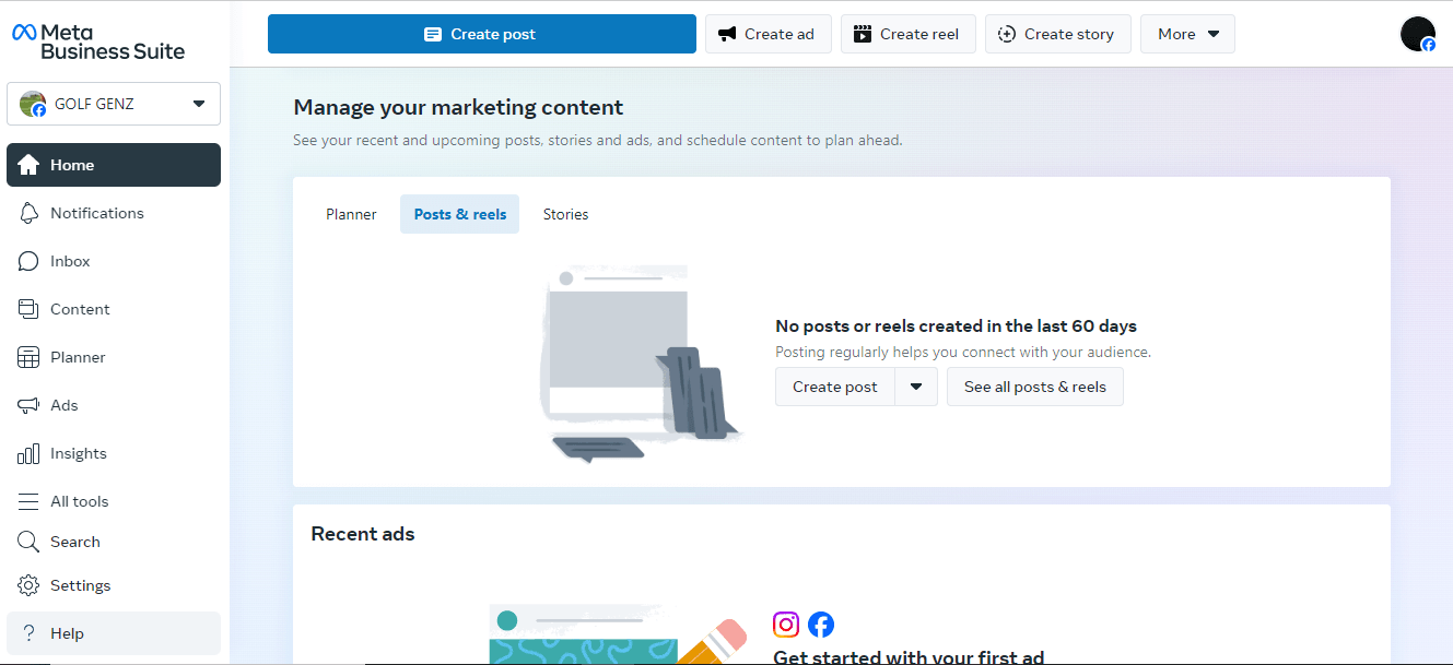 Meta Business Suite dashboard