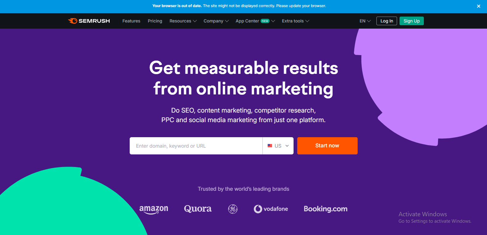 SEMRUSH landing page