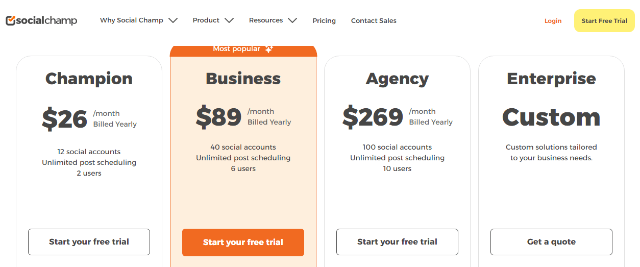 Social Champ’s Pricing Plans