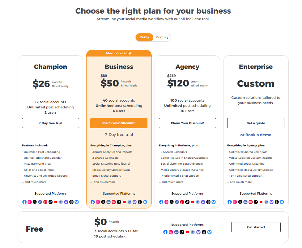 Social Champ's pricing