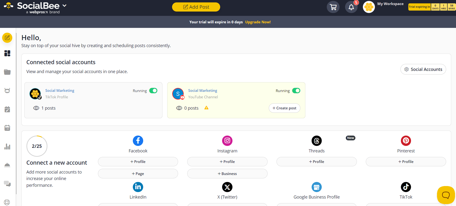 SocialBee's Dashboard