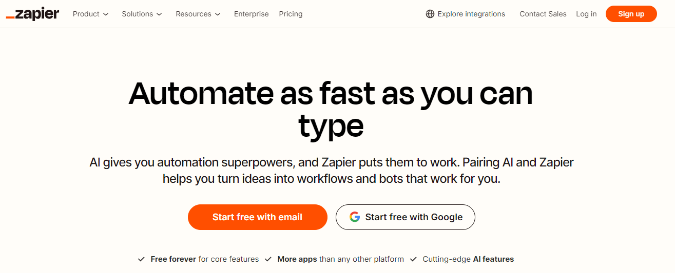 Zapier's webpage