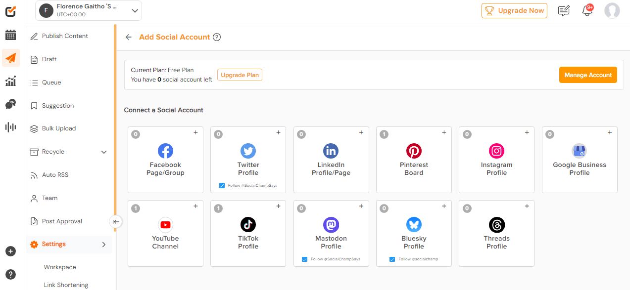 Adding Accounts on Social Champ