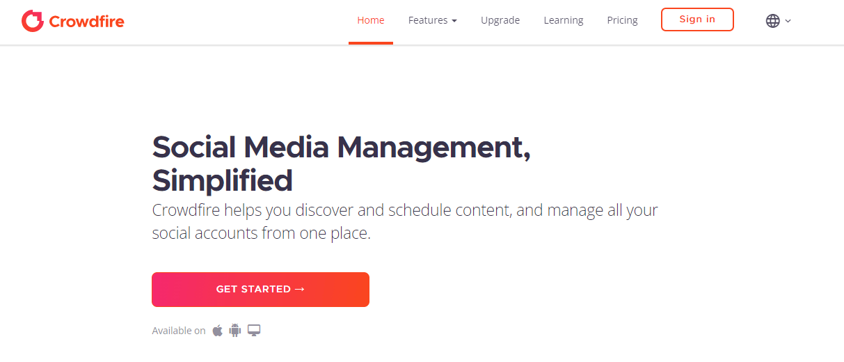 Crowdfire's Landing Page