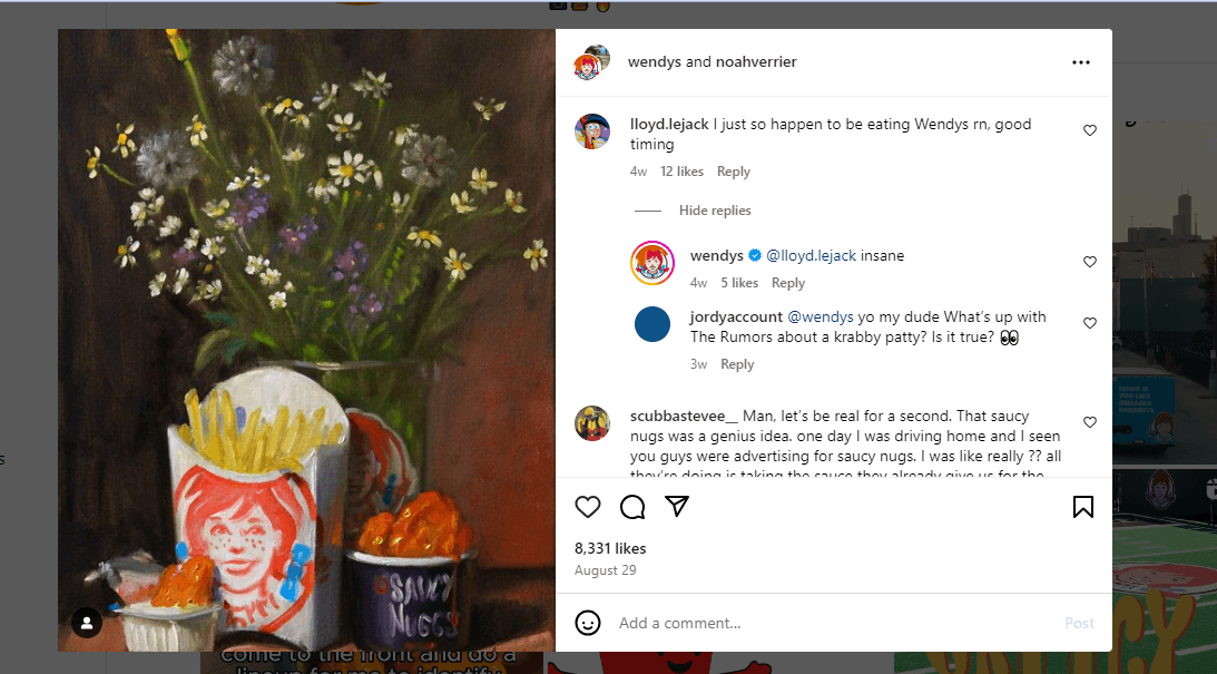 Engagement on Wendy’s Instagram Post