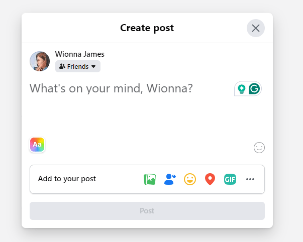 Snapshot of "What's on your mind?" section on Facebook feed