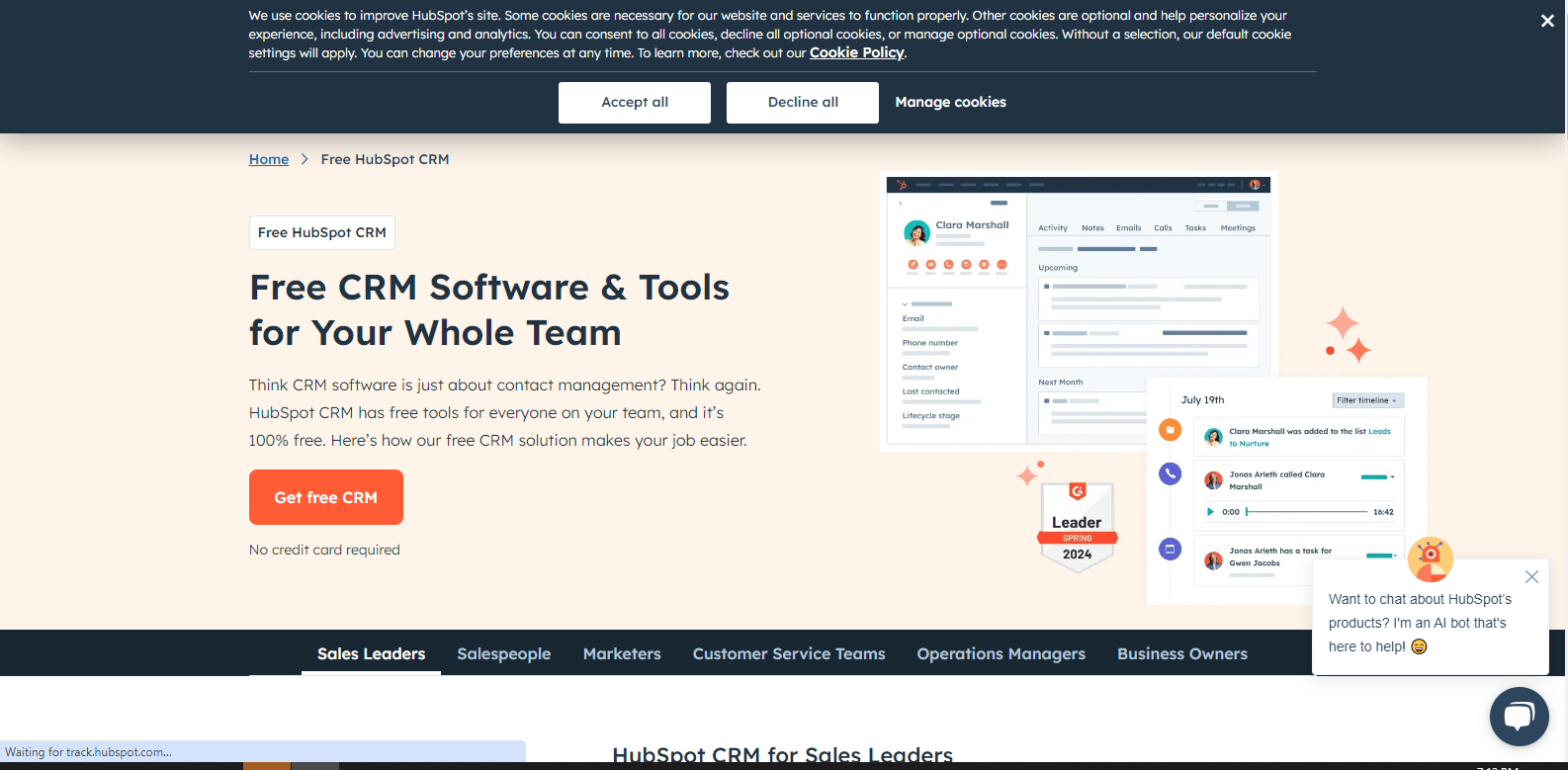 Hubspot CRM Landing Page