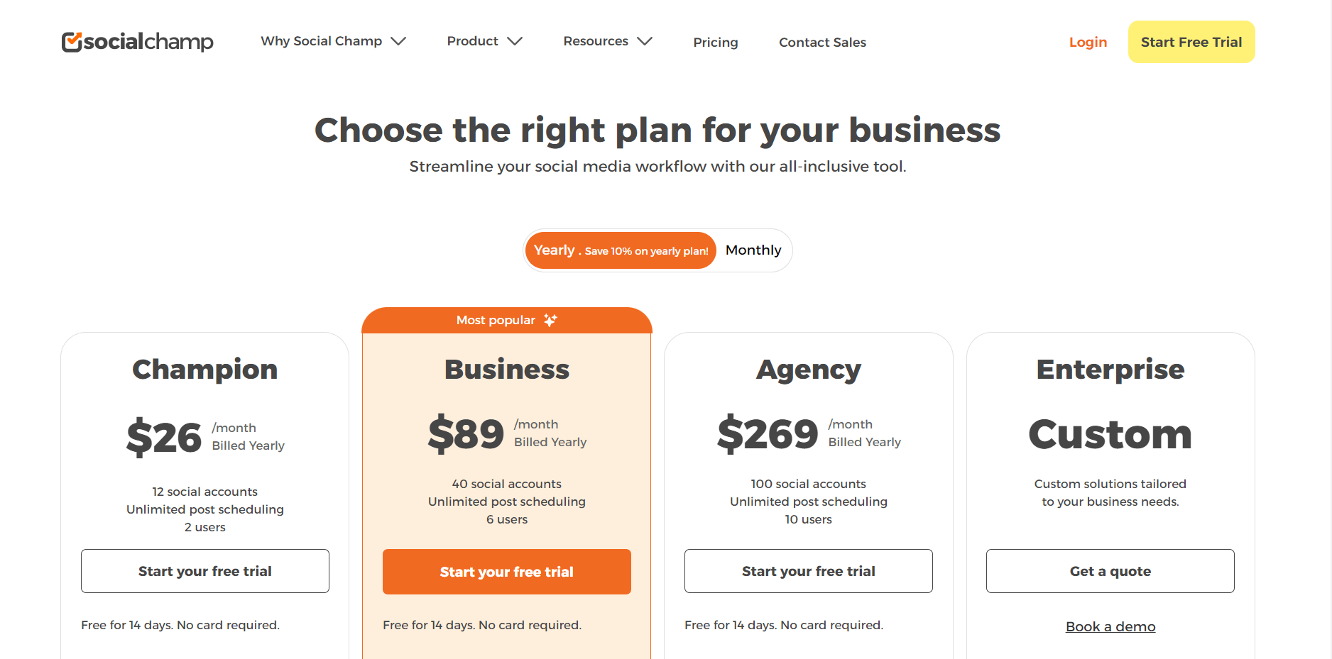 Social Champ’s Pricing Plans