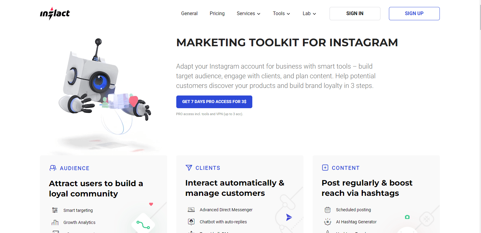 Inflact landing page