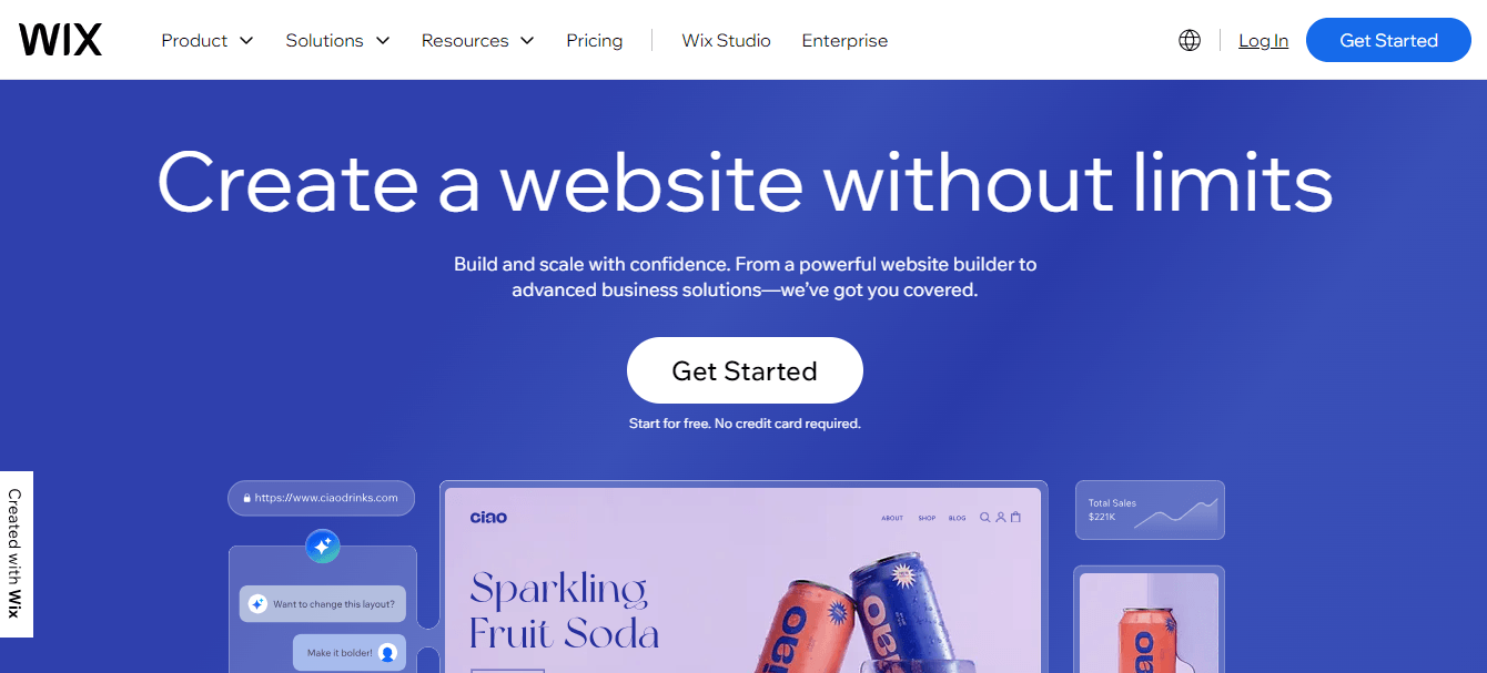 Landing Page of WIX 