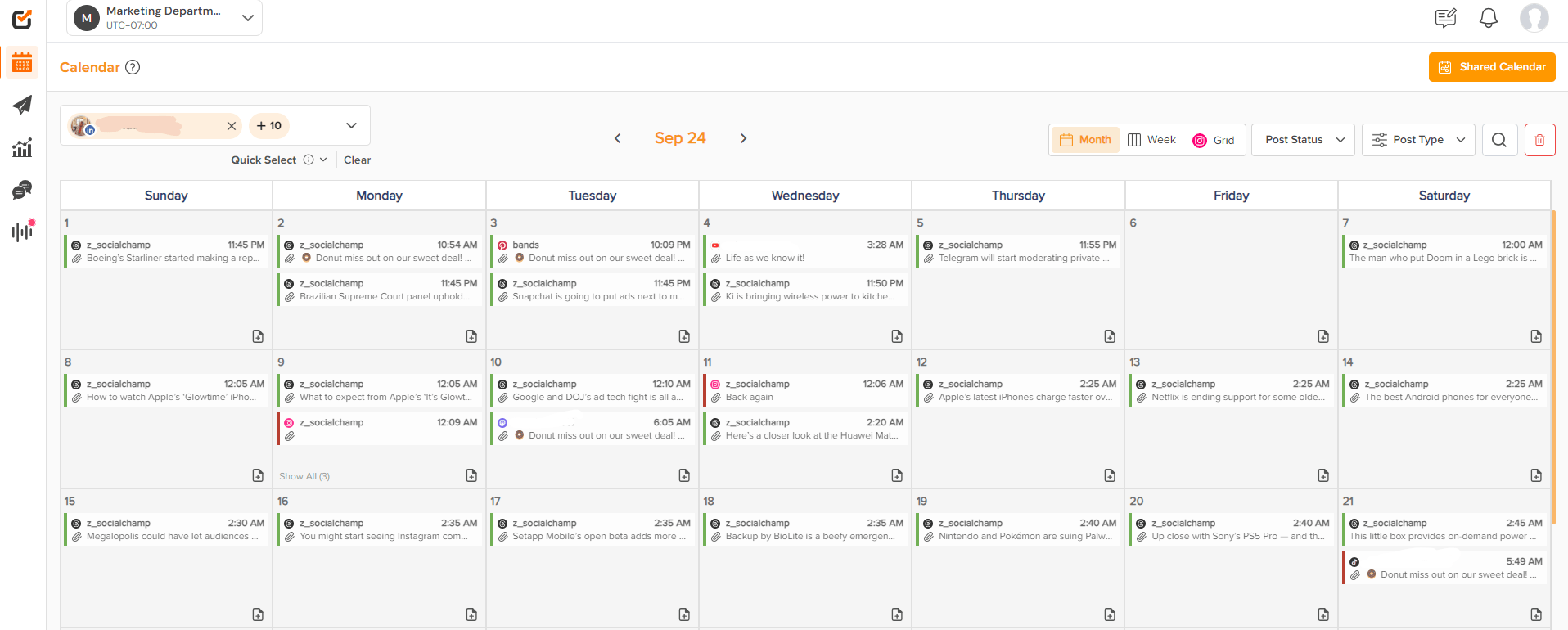 Live Posts on Social Champ's Calendar