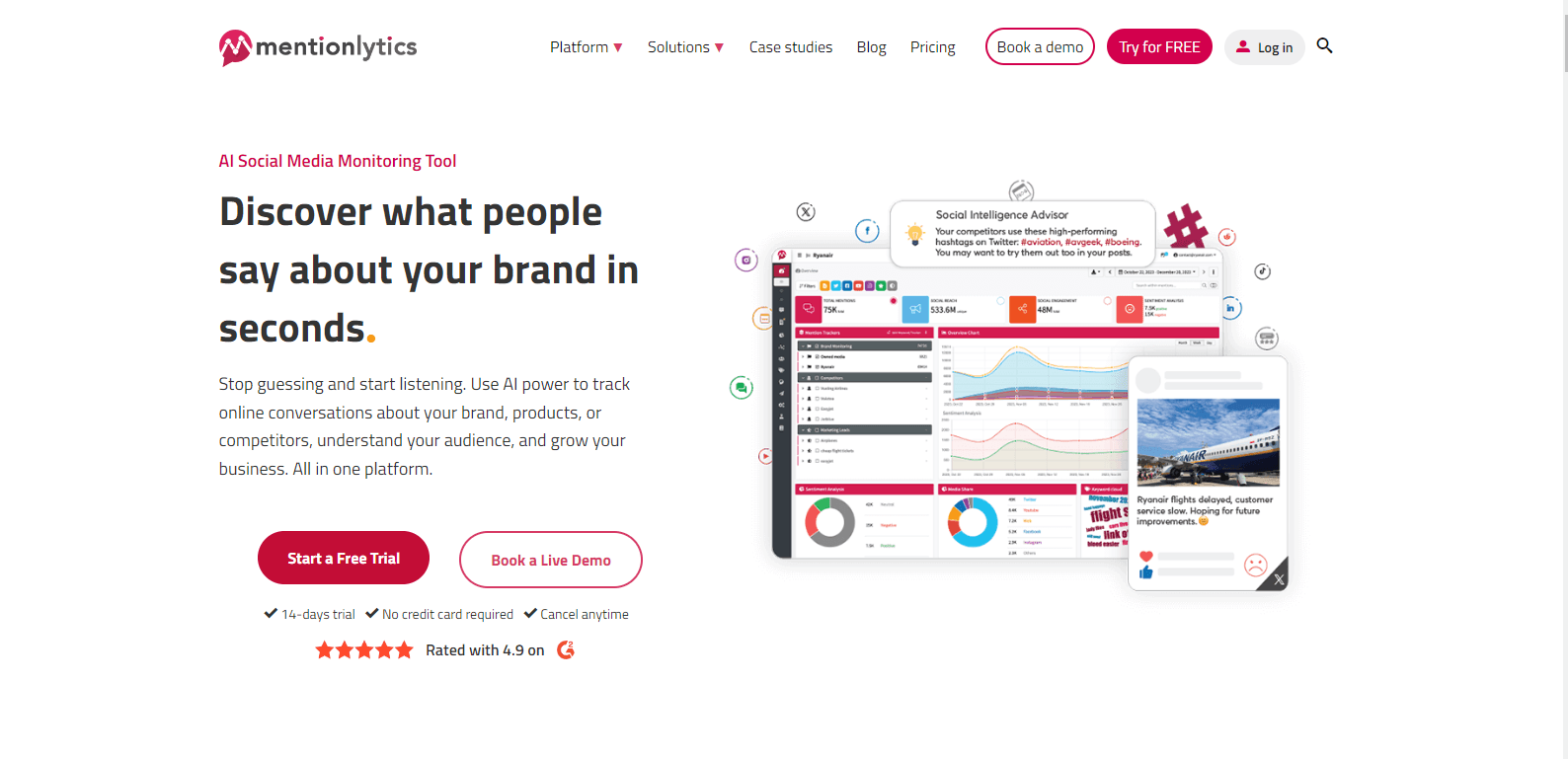 Mentionlytics landing page