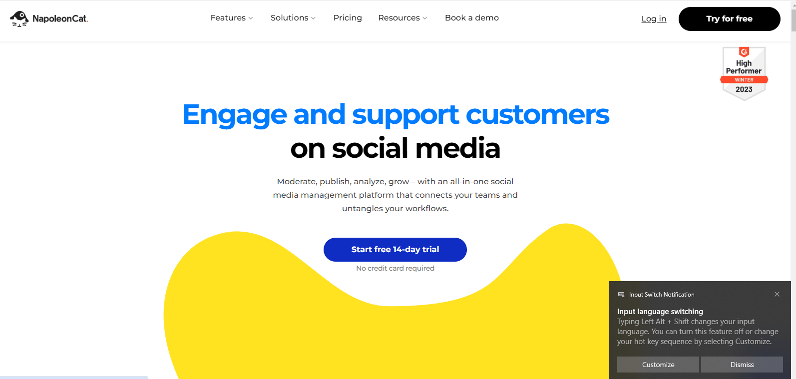 NapoleonCat landing page