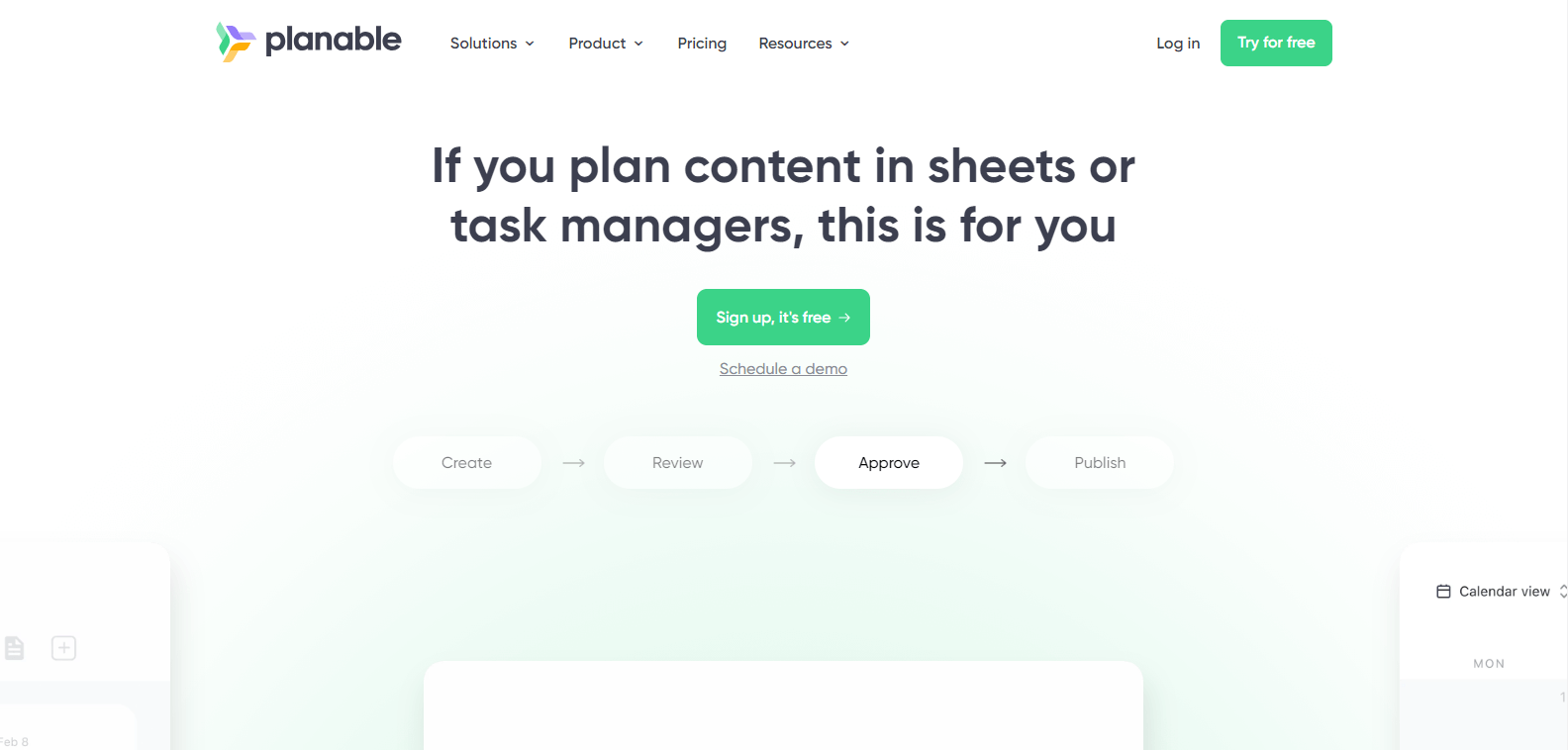 Planable landing page