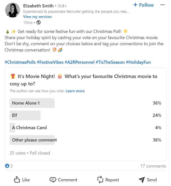 A Recruiter Sharing Christmas Poll on LinkedIn