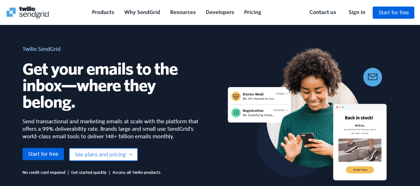 Sendgrid Home Page