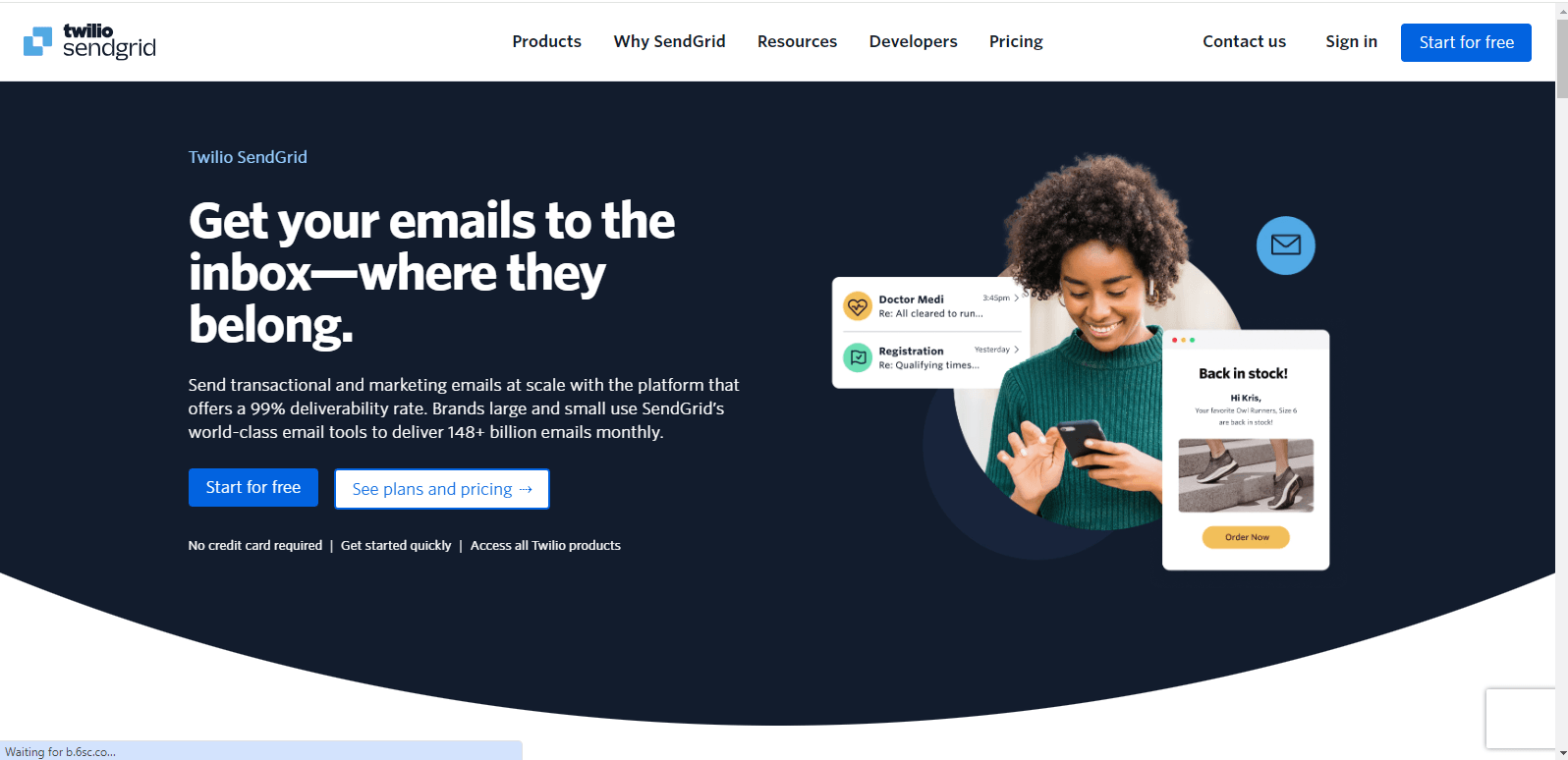 SendGrid’s Landing Page