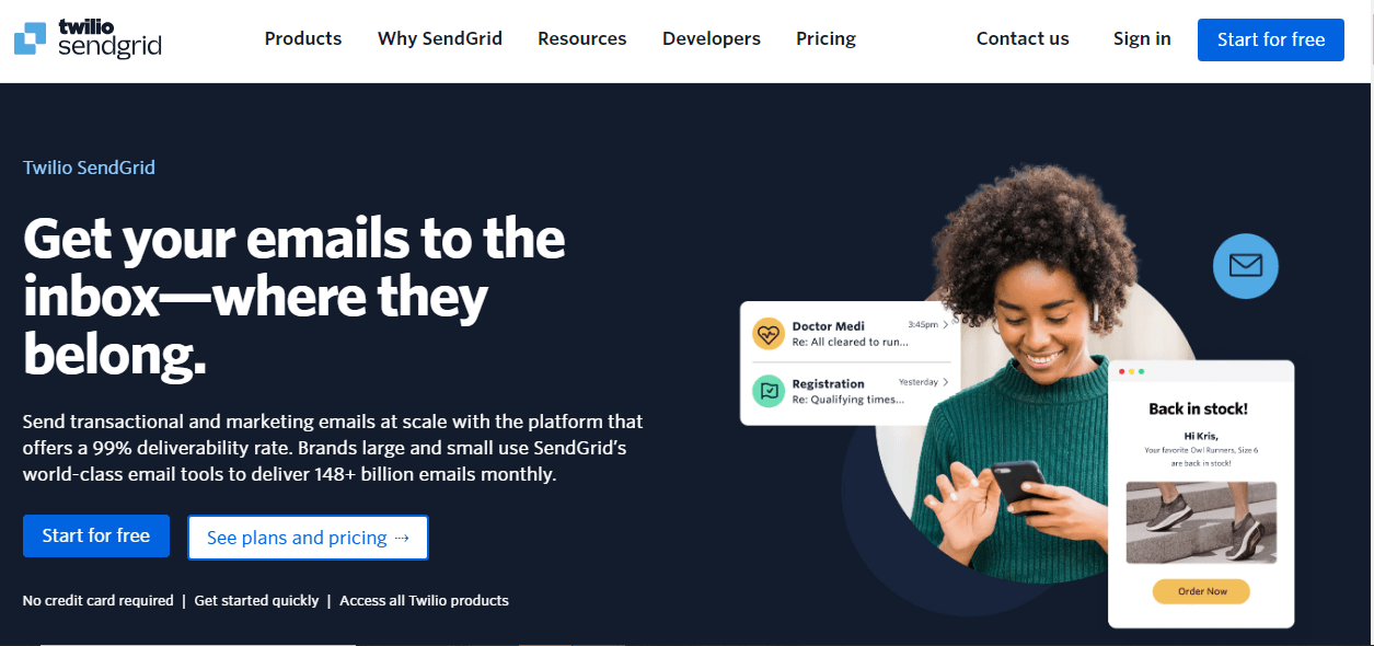 SendGrid’s Home Page