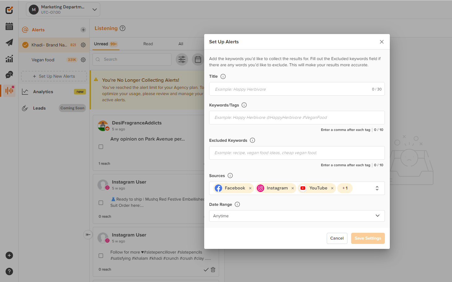 Social Listening Feature on Social Champ