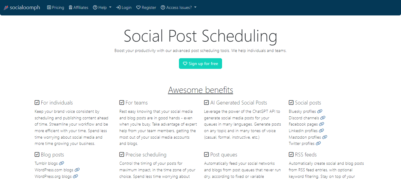 SocialOomph's Landing Page