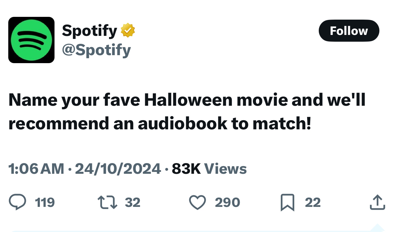 Spotify’s Tweet for Holiday Season (Halloween 2024)