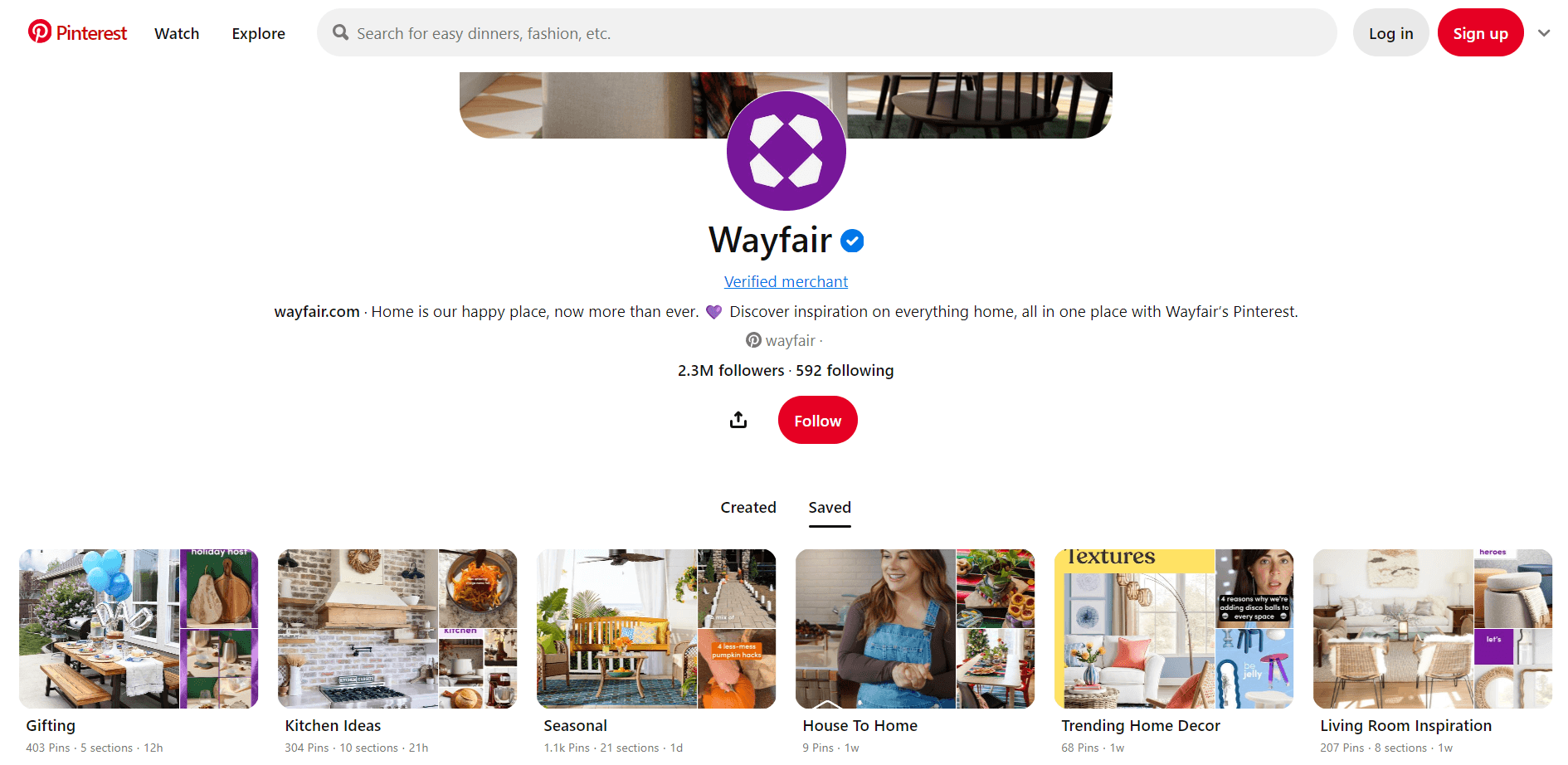 Wayfair’s Pinterest Board