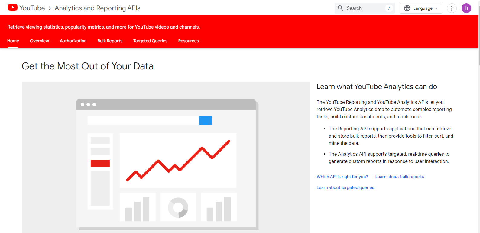 YouTube Analytics Landing Page