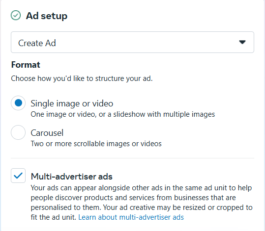 Ad Format Selection Screen