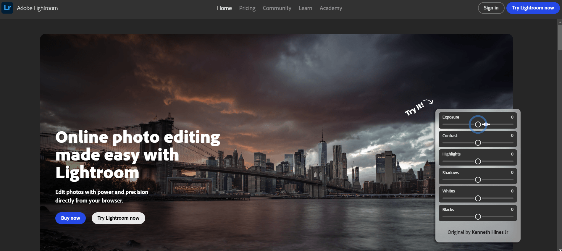 Adobe Lightroom’s Landing Page