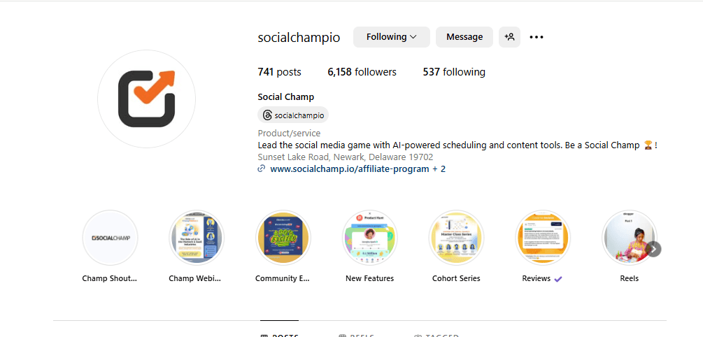 Social Champ’s Optimized Instagram Bio