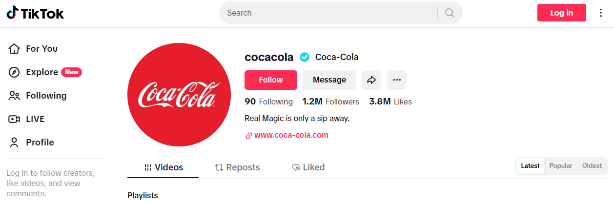 Coca Cola's TikTok Profile