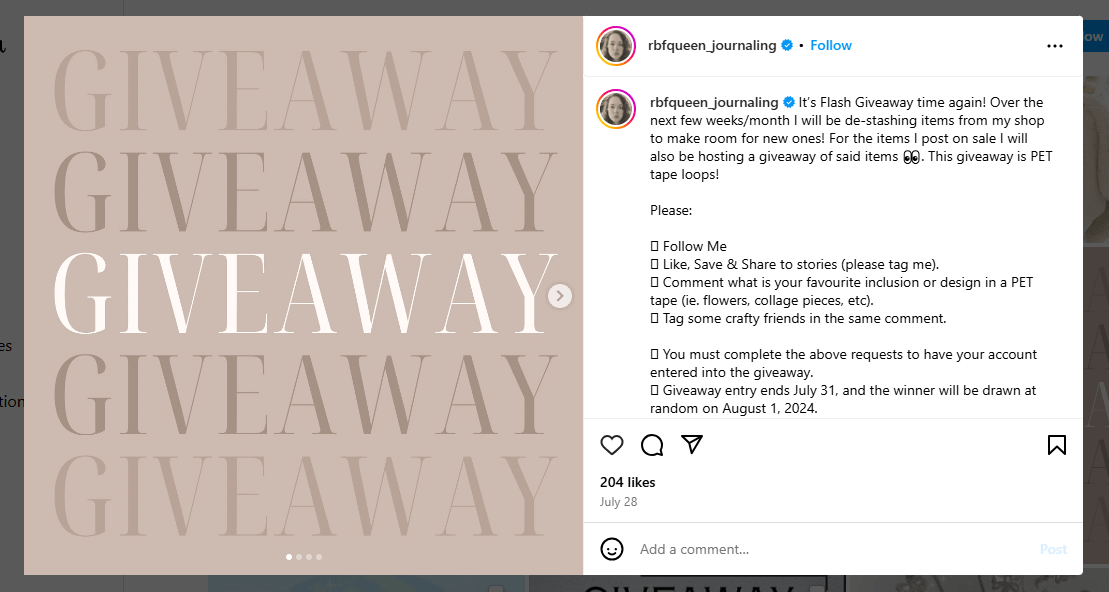 A Screenshot of an Instagram Post Showing a Giveaway