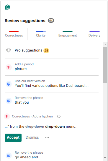 Grammarly’s Suggestions Box