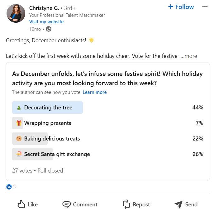 A Snapshot of Holiday Poll on LinkedIn